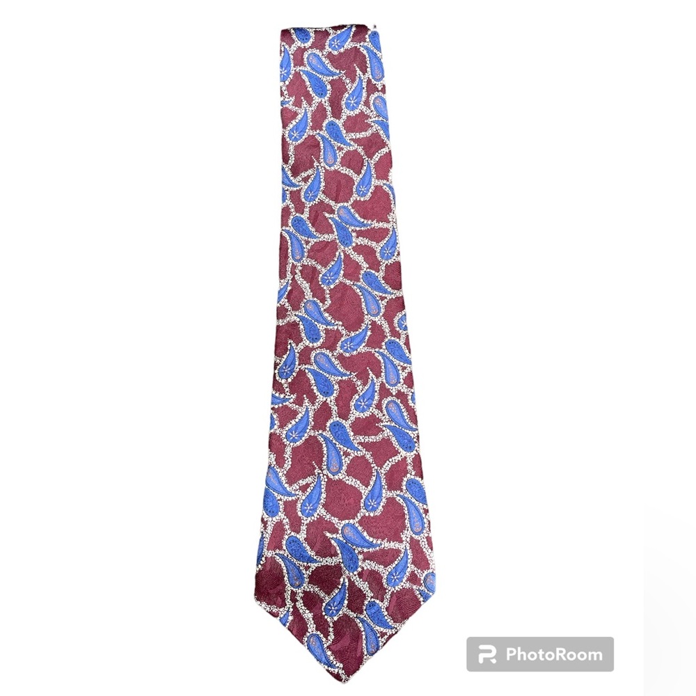 Stanford Executive 100% Silk Tie Textured Maroon Navy Silver Gray Paisley 4”